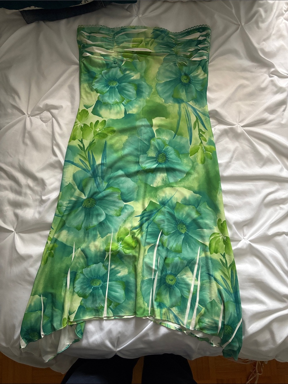 twik Green and Teal Floral Strapless Swim Coverup Dress